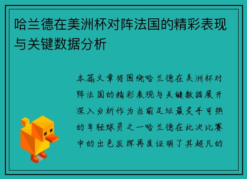 哈兰德在美洲杯对阵法国的精彩表现与关键数据分析